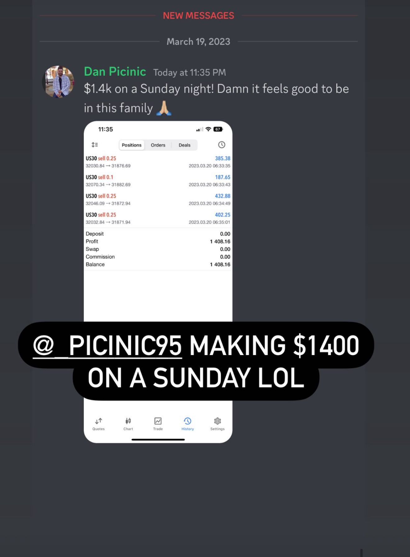 Dan Picinic making $1,400 on a Sunday night