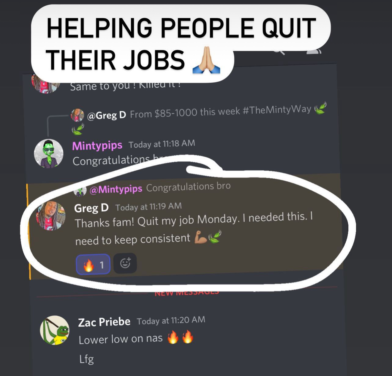 Greg D: quit my job Monday after $85 to $1,000 this week