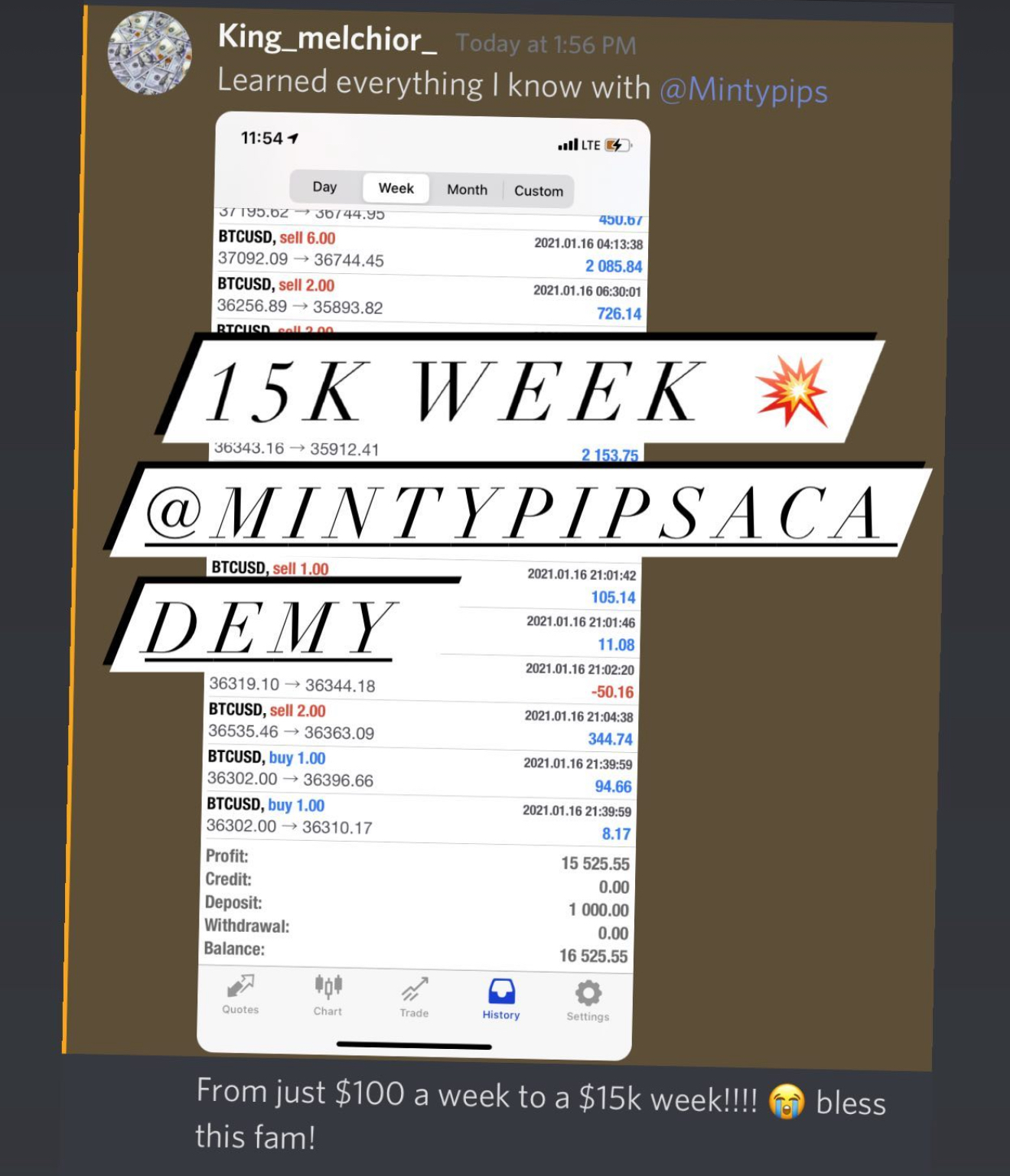 King_melchior_: from $100 a week to a $15K week